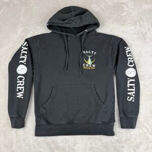 Salty Crew Hoodie Mens Small Black Chasing Tail Graphic Fishing Surf Pullover
